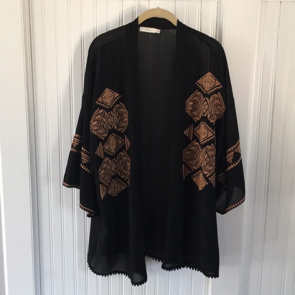 Embroidered tribal kimono
